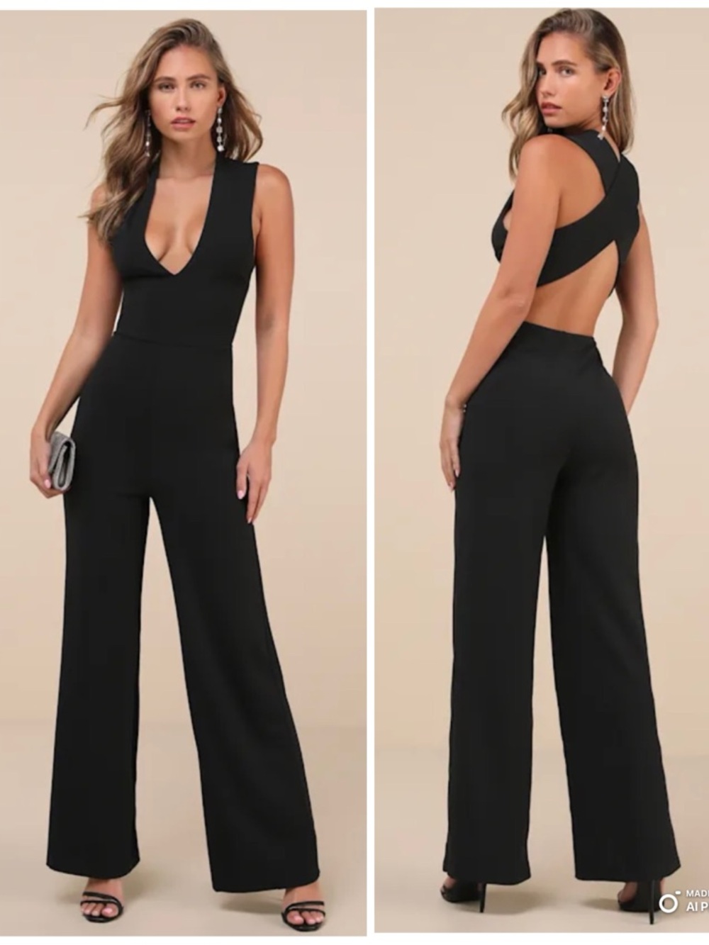 Lulus Medium Thinking Out Loud Black Backless Wide Leg  Jumpsuit NWT Summer